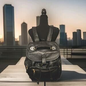 Vintage Frye Leather Backpack Bag Black Brass Hardware Large 14x16x7